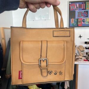Y2K Mudd Tan Faux-Leather Mini Tote with Front Buckle Pocket